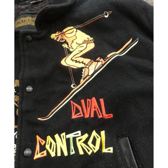 Dual Control Mens Large Black Ski Skiing All Over Print Button Up Jacket Vintage - Picture 4 of 9